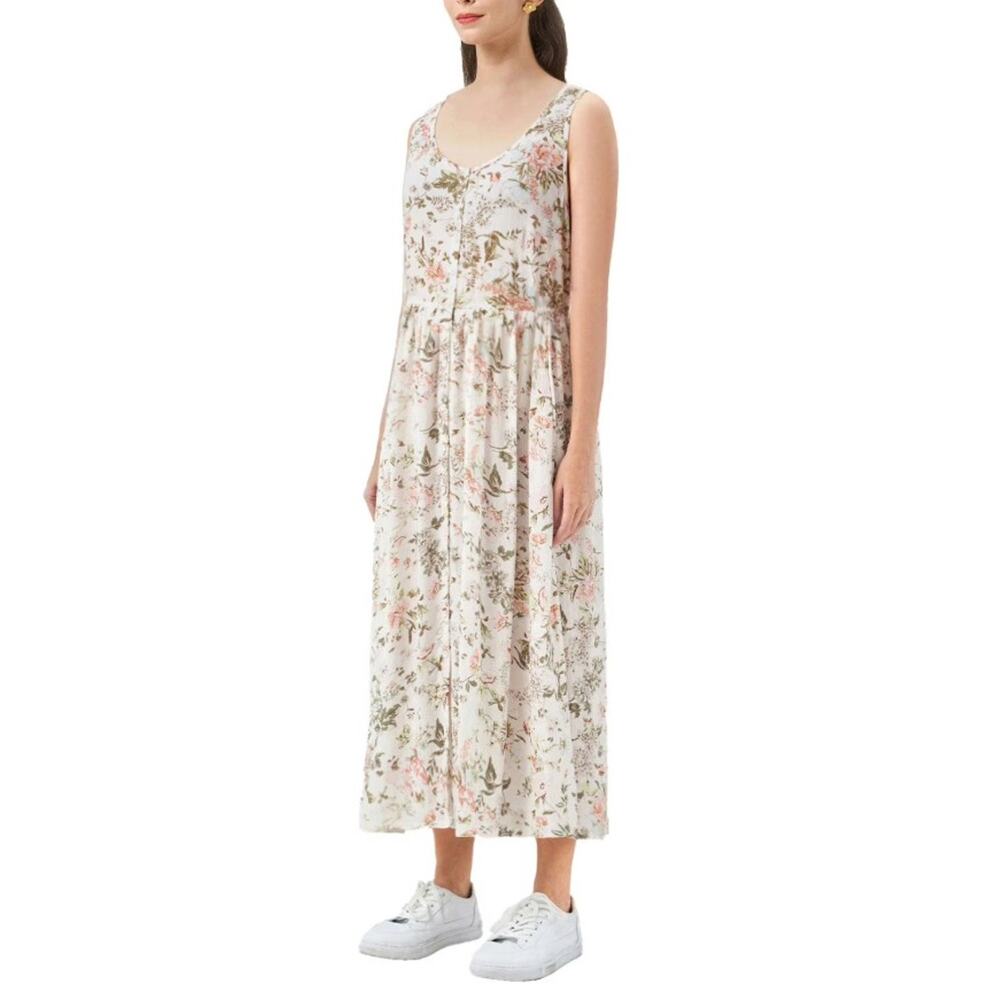Frye white floral midi sleeveless prairie cottagecore dress sz L - Picture 7 of 12